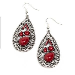 Paparazzi Silver Red Filigree Earrings Nautical DayDream Western Fashion